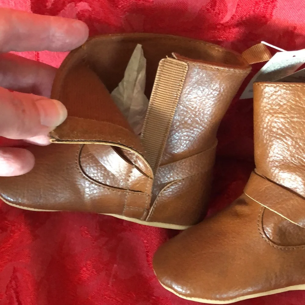 Brown Velcro Faux Leather tall boots for baby